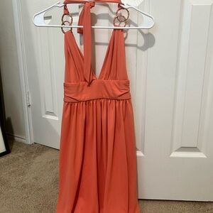 Elegant Orange Halter Mini Dress